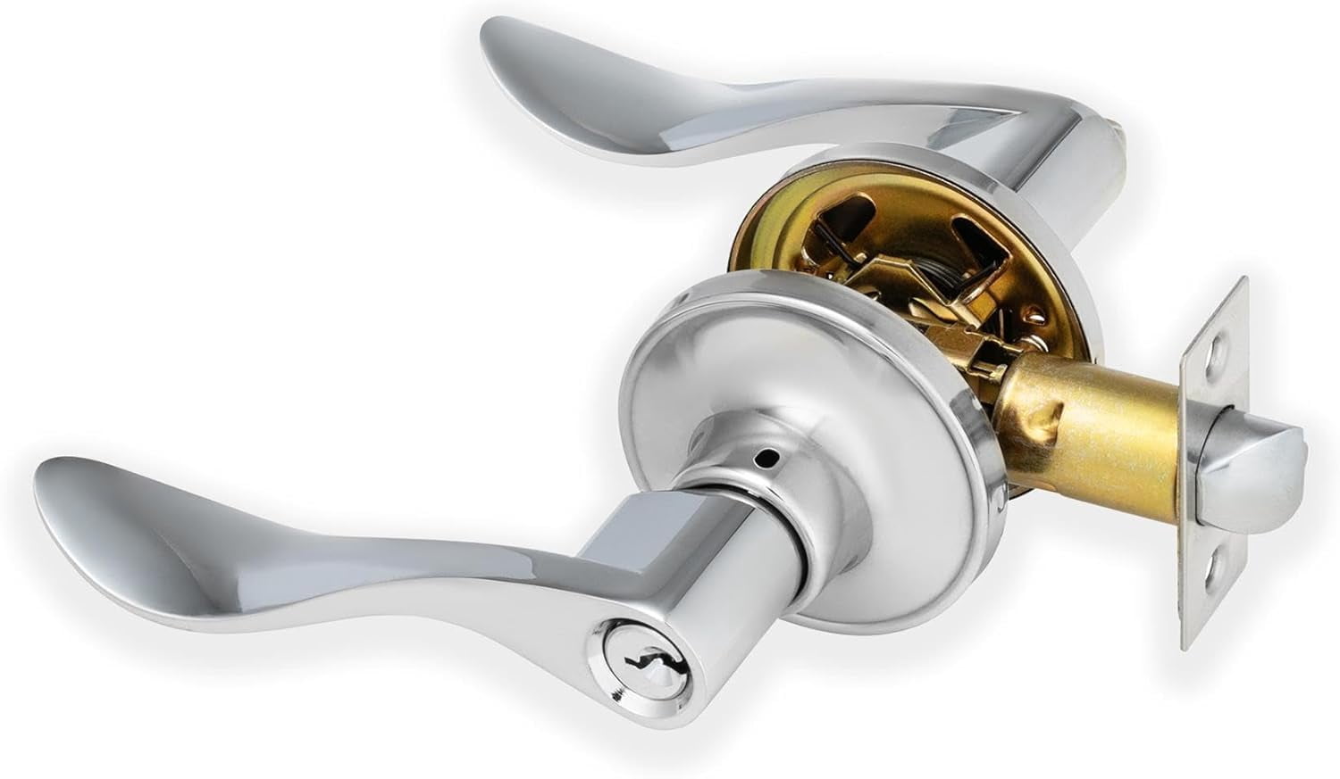 SONGAUN Cabriole Entrance Knob Set Polished Chrome, Door Knob with Lock for Internal Wooden Doors, Complete Set with Tubular Latch and 3 Keys