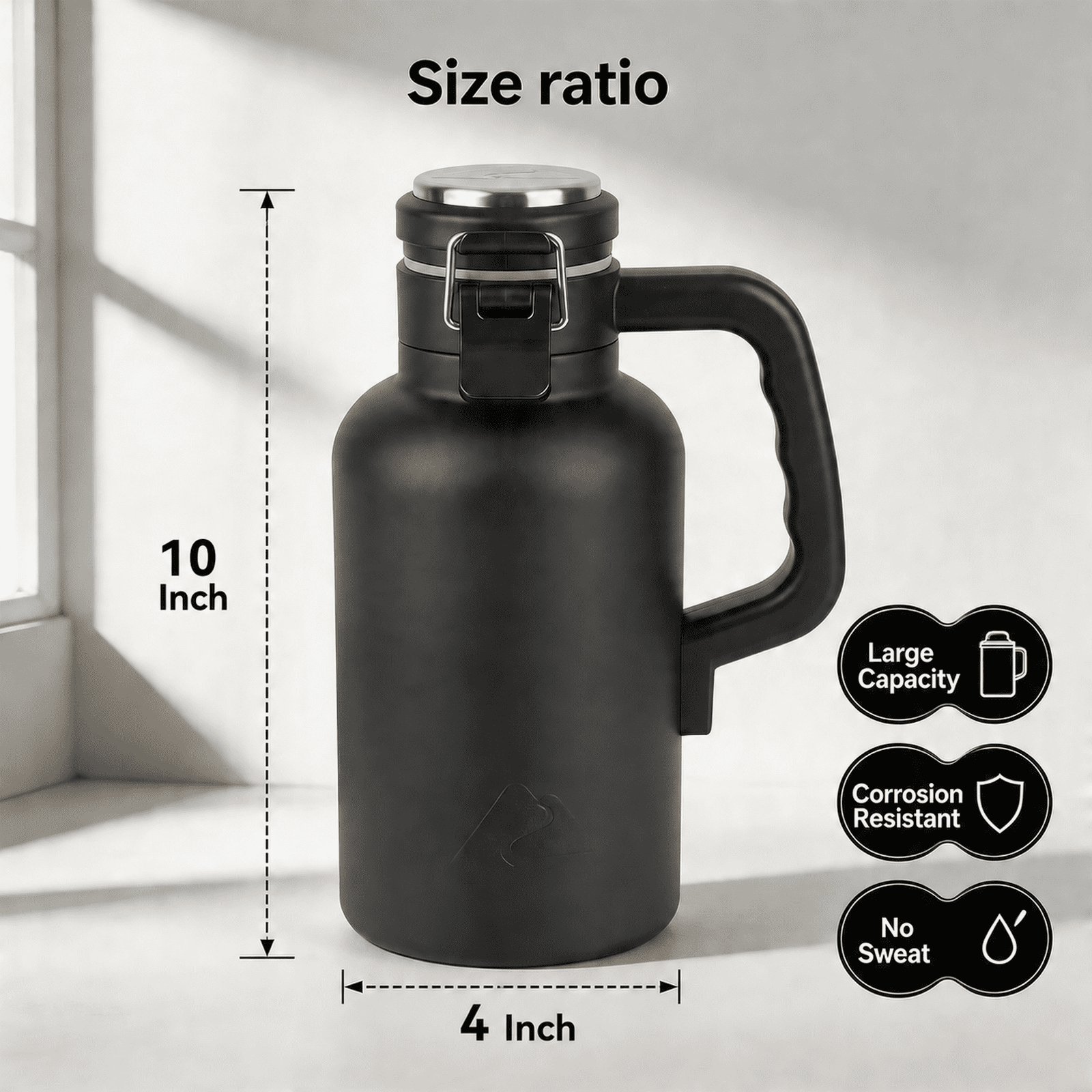 Ozark Trail 48oz Stainless Steel Insulated Growler, Leak-Proof Travel Bottle, Black