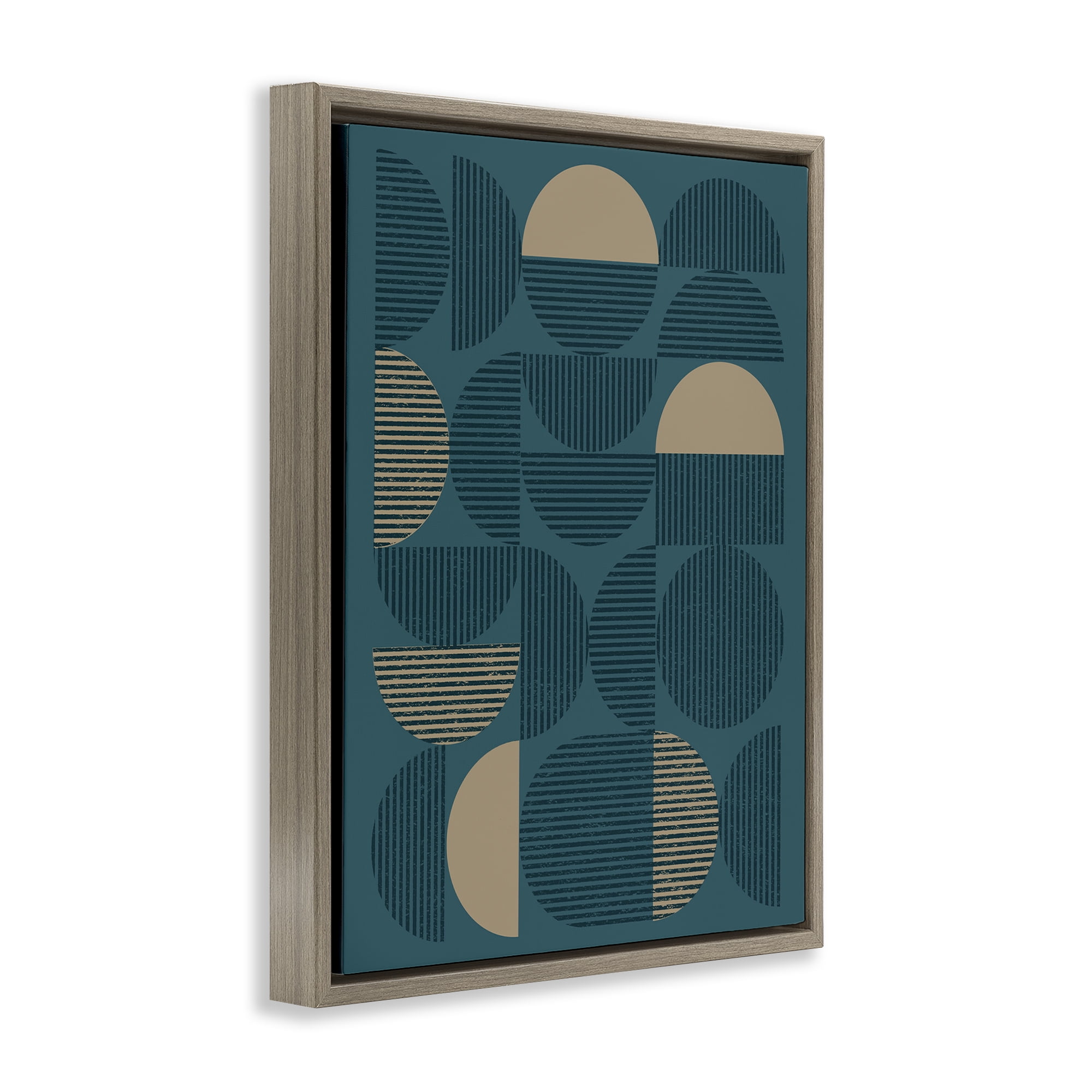 Stupell Industries Deco Arches Blue & Beige Abstract Painting Brown Floater Framed Canvas Art Print Wall Art, 17 x 21