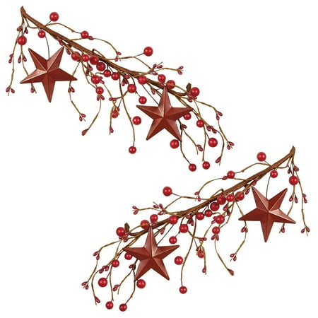 Primitive Star And Berries Curtain Tie Backs Set Of 2 Seasonal