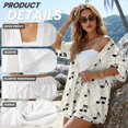 thumbnail image 6 of Xoenoiee Music Note Plaid Print Womens 2 Piece Outfits Summer Open Front Cardigan Cover Up and Shorts Set Comfy Half Sleeve Kimono Swim Cover Up, S, 6 of 7
