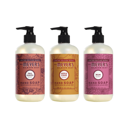 MRS. MEYER'S CLEAN DAY Liquid Hand Soap Variety Pack, Apple Cider, Mum, Fall Leaves, 12.5 fl oz Each, 1 CT