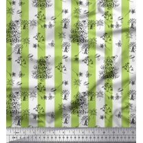 Soimoi Green Velvet Fabric Text & Tree Stripe Printed Fabric 1 Yard 58 Inch Wide