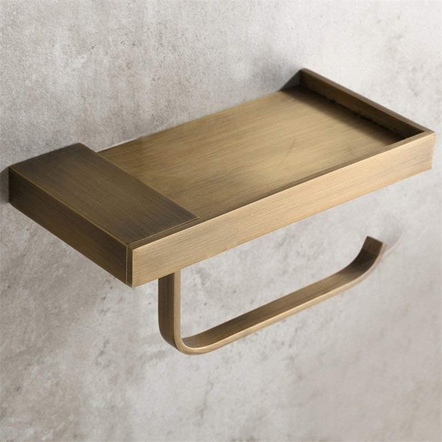 Soporte de papel higiénico de estilo antiguo con espacio de almacenamiento Hecho de latón de calidad Ideal para teléfono inteligente Soporte de papel higiénico multifunción para baño con hermoso dise