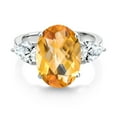 thumbnail image 2 of Gem Stone King 925 Sterling Silver Yellow Citrine and White Created Sapphire Ring for Women (7.73 Cttw, 14X10MM Oval Checkerboard and 7X5MM Pear Shape, Gemstone November Birthstone, Size 7), 2 of 3