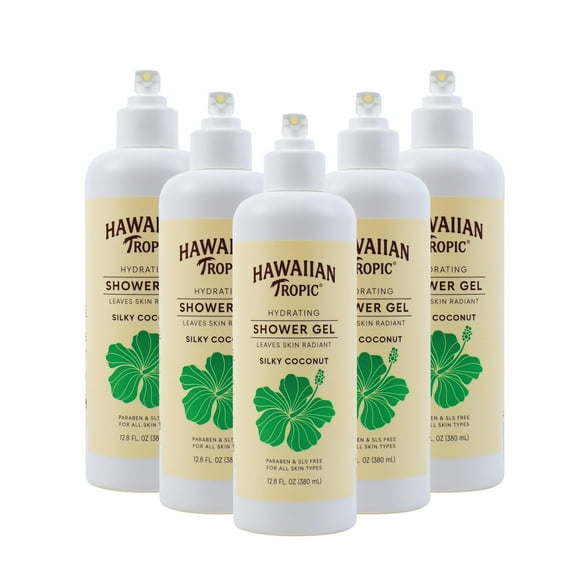 Hawaiian Tropic Hydrating Shower Gel, Body Wash 5 Pack, 380ml Bottle, Silky Coconut Scent, SLS Free, Paraben Free, Hotel Bathroom Amenities, Bulk Size, Air Bnb, Guest Ba