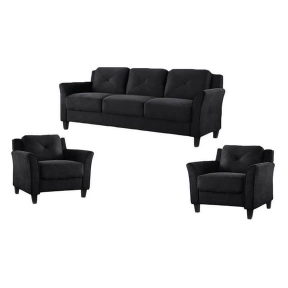 Home Square 3 Piece Living Room Set with Microfiber Sofa and Chairs in Black