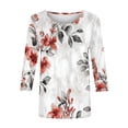 thumbnail image 4 of Staron Liquidation Hauts pour Femmes Chic Décontracté Col Rond Manches 3/4 Chandails T-Shirts Basiques Blouses à Imprimé Floral T-Shirt Tendance, 4 of 5