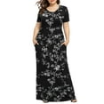 thumbnail image 2 of Jacenvly New Casual Summer Dresses for Women Plus Printed Short Sleeve Round Neck Pleated Pocket and Ankle Dress Lightweight Loose Dresses for Women Black, 2 of 7