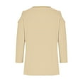 thumbnail image 5 of Womens Cold Shoulder Shirt 3/4 Long Sleeve V-Neck Blouse Casual Loose Fit Top Striped Spring Fall Clothes (Yellow XL), 5 of 5