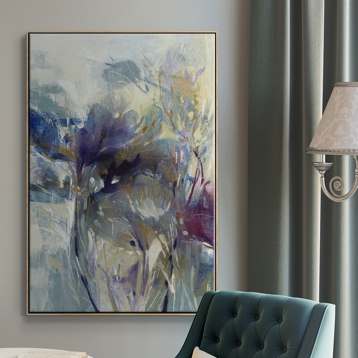 Meadow Saffron I Framed Premium Gallery Wrapped Canvas - Ready to Hang - 27 x 41 - Natural Wood Floating Frame