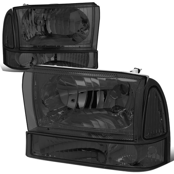 DNA Motoring For 1999-2004 Ford F250 F350 Super Duty Smoked Clear Corner Headlight Lamps Pair