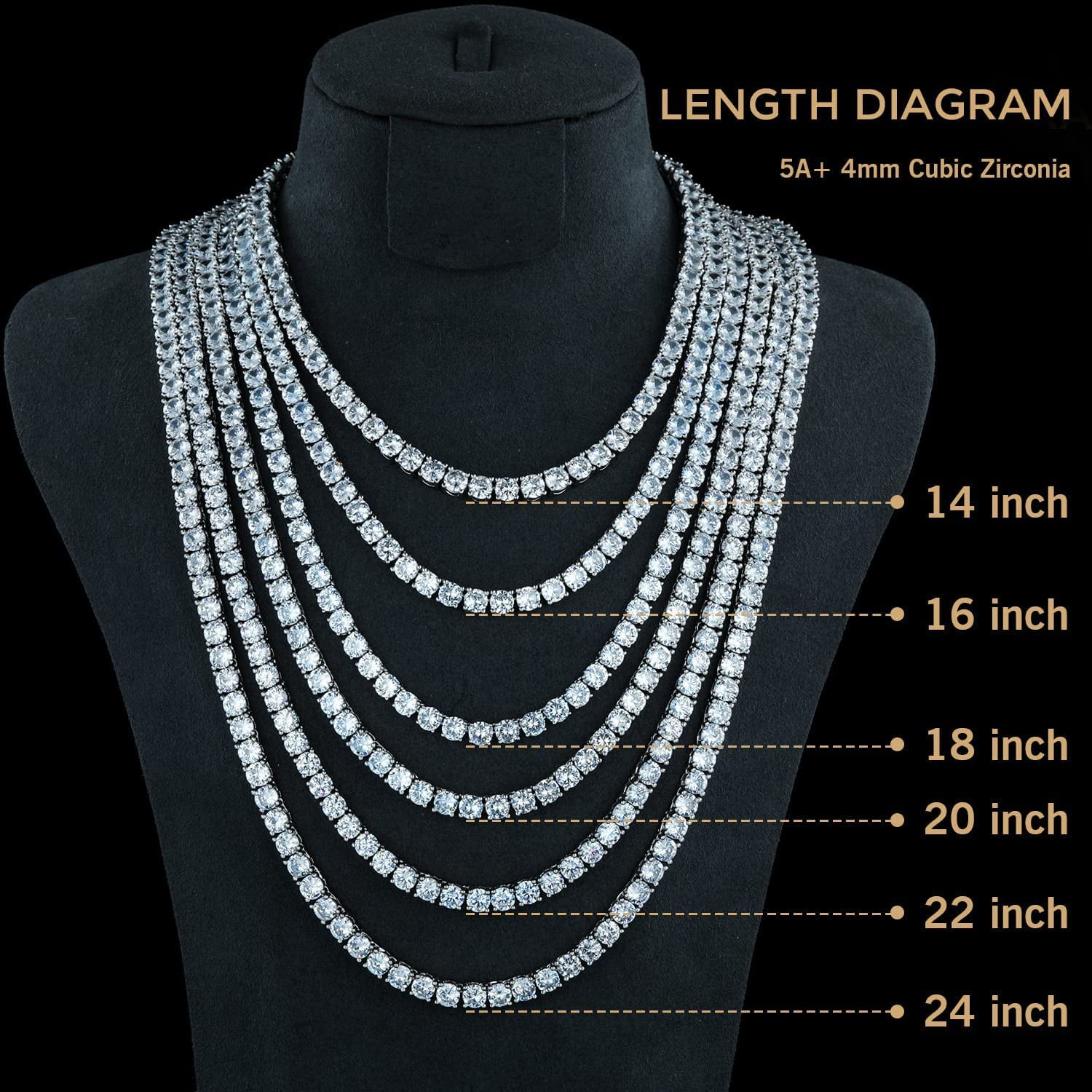 GEMSME 18K Yellow Gold / White Gold Plated 4.0mm Round Cubic Zirconia Classic Tennis Necklace 16/18/20/22/24 Inch