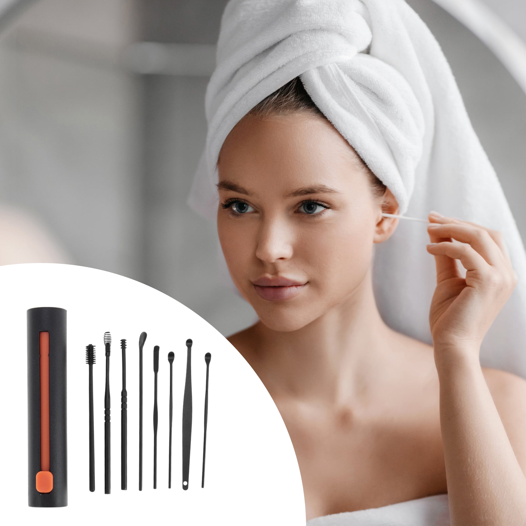 Unique Bargains Durable Earwax Cleaning Tool Kit Black Stainless Steel 8 Piece Set