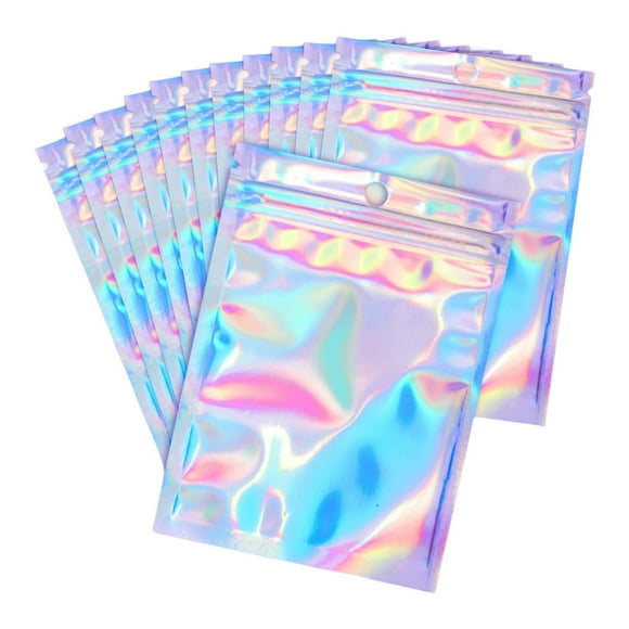100pcs Reusable Polyester Film Bags, Aluminum Foil Lined, Zipper Closure, Rainbow Design, for Food/Eyelashes
