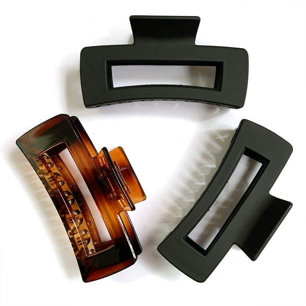 Nalodu Pinzas para el cabello, grandes, 4 pulgadas, transparentes mate, antideslizantes, pinzas para la mandíbula rectangulares grandes para cabello grueso, mujeres, paquete de 3