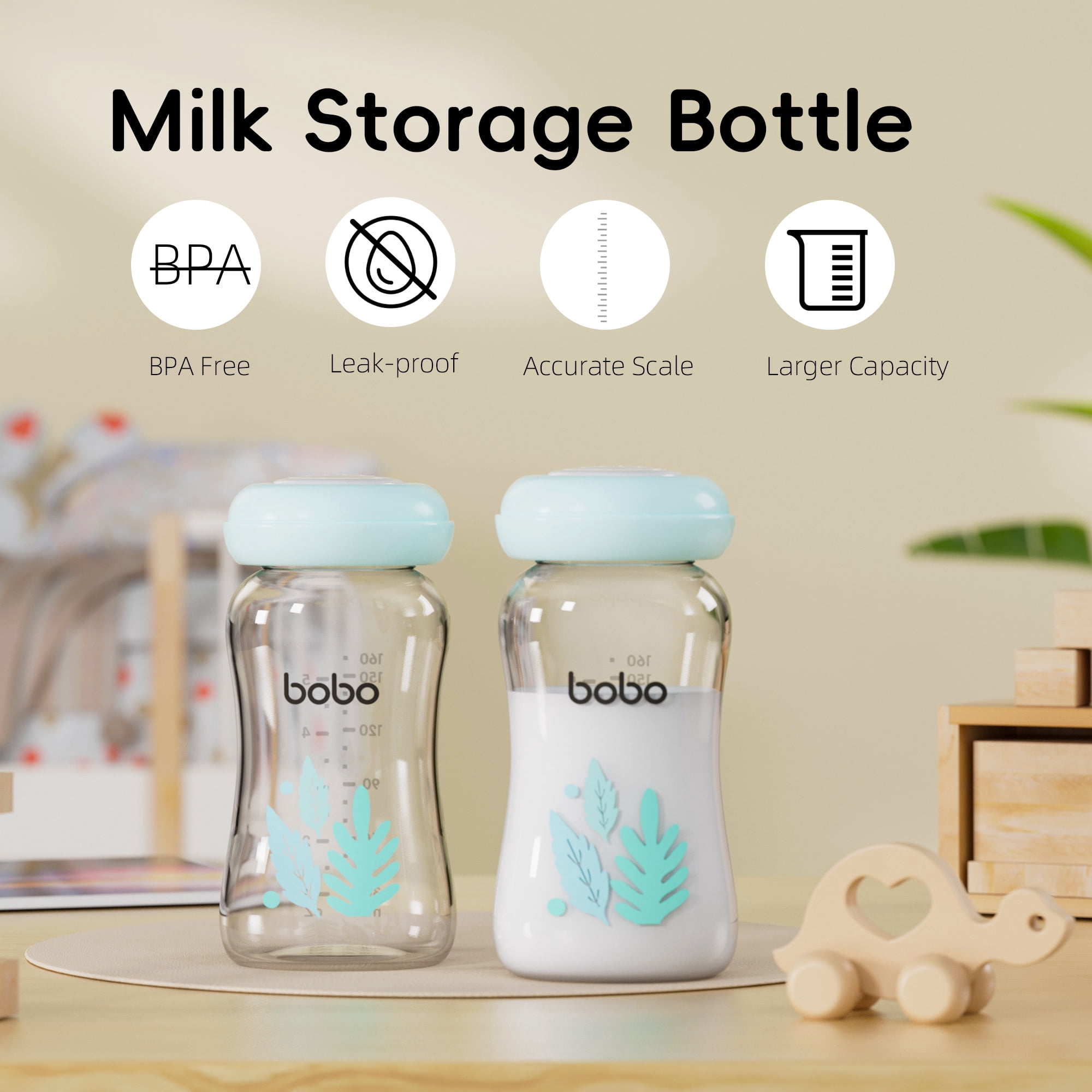 YOHKOH Glass Breastmilk Storage Containers,Food Grade Milk Jars with Lids,5.4ounce,4Pc,Blue