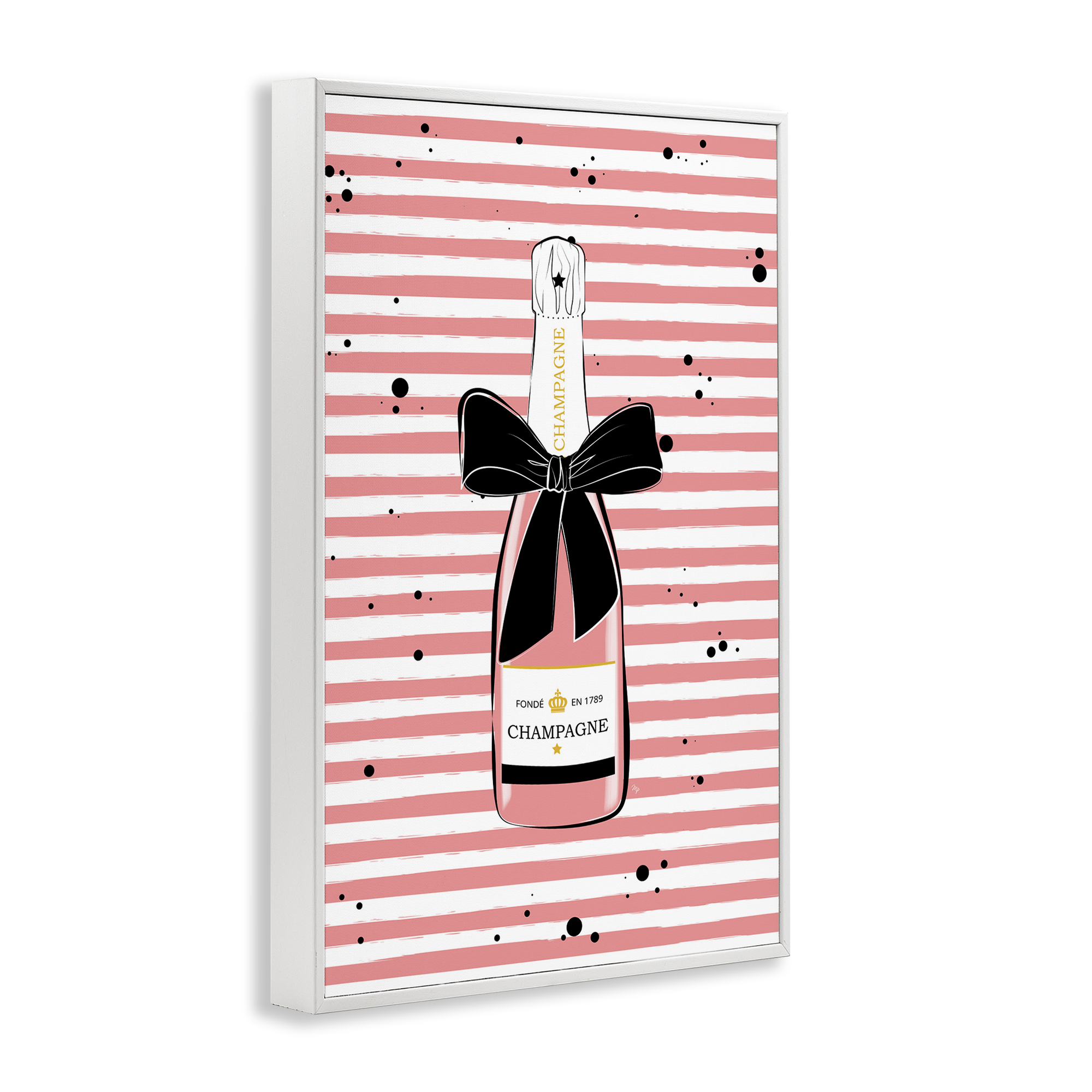 Stupell Industries Pink Champagne on Stripes Food & Beverage Painting White Framed Art Print Wall Art, 12 x 18