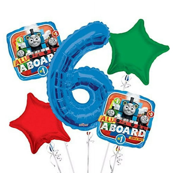 Thomas the Tank Balloon Bouquet 6th Birthday 5 pcs - Party Supplies