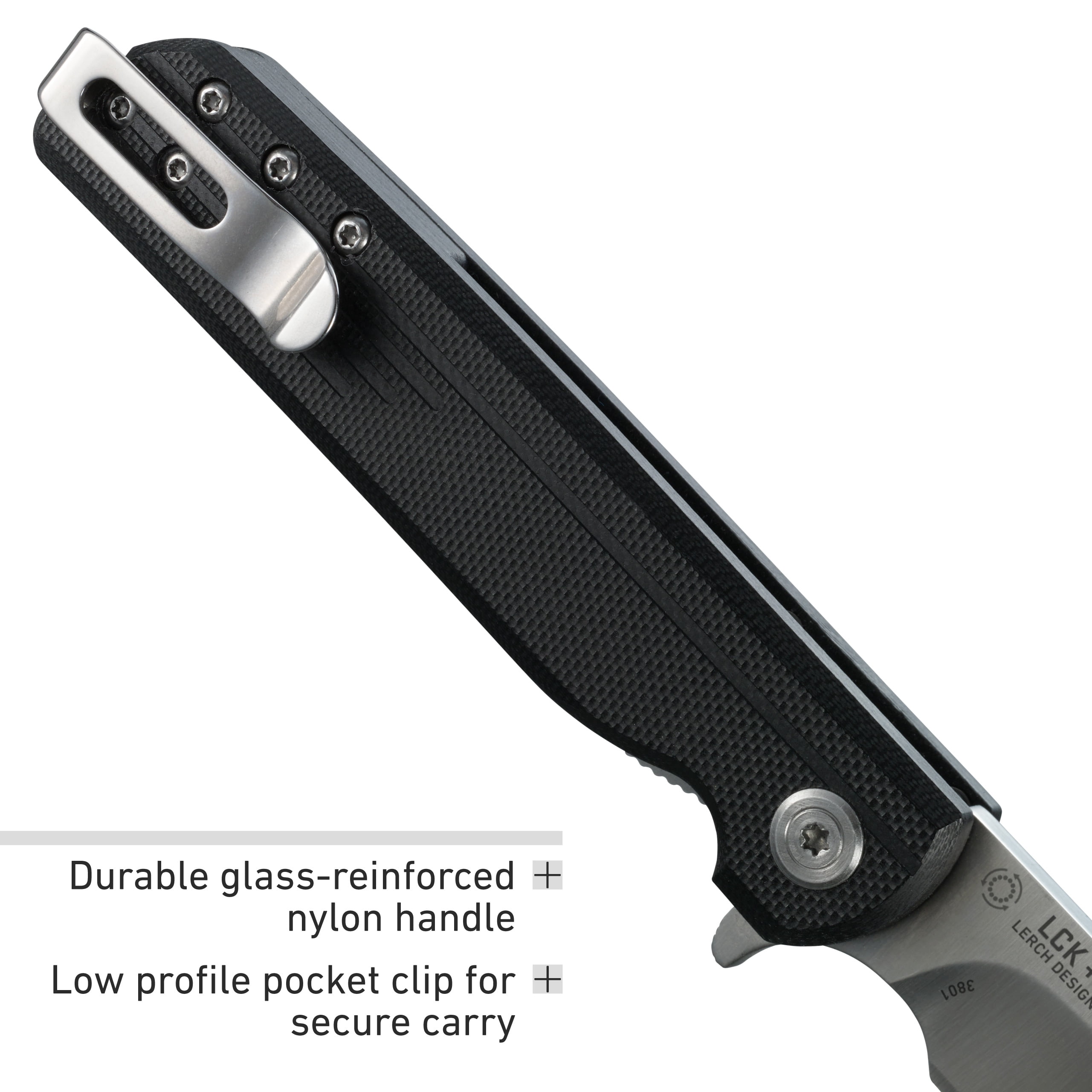 CRKT LCK + Everyday Carry Assisted Folding Knife with Liner Lock: Stainless Steel Plain Edge Blade, Glass-Reinforced Nylon Handle, Pocket Clip, 3801