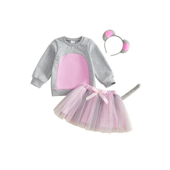 RUINIXCW Girl Halloween Mouse Costume Set Sweatshirt Tulle Skirt Ears Headband Tail