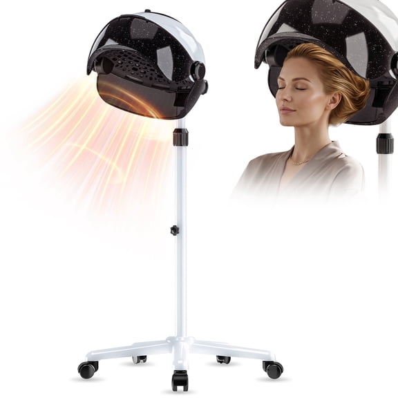 Hooded Hair Dryer, Professional Hood Dryer on Wheels, Sit Under Dryer, Standing Hair Dryer, White