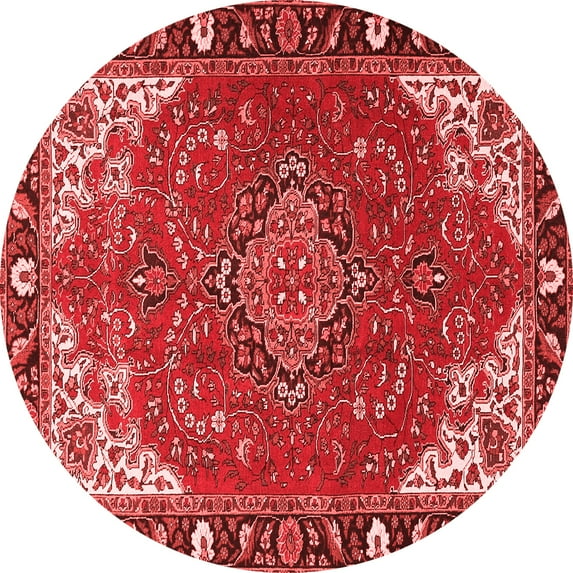 Ahgly Company Indoor Round Medallion Red Traditional Area Rugs, 7' Round