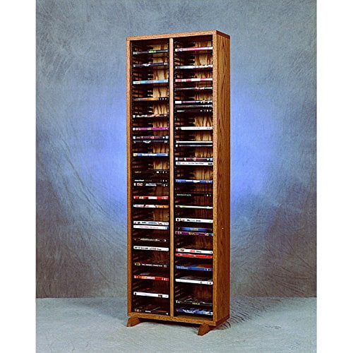 18 in. DVD Storage Tower w Individual Locking Slots (Honey Oak)