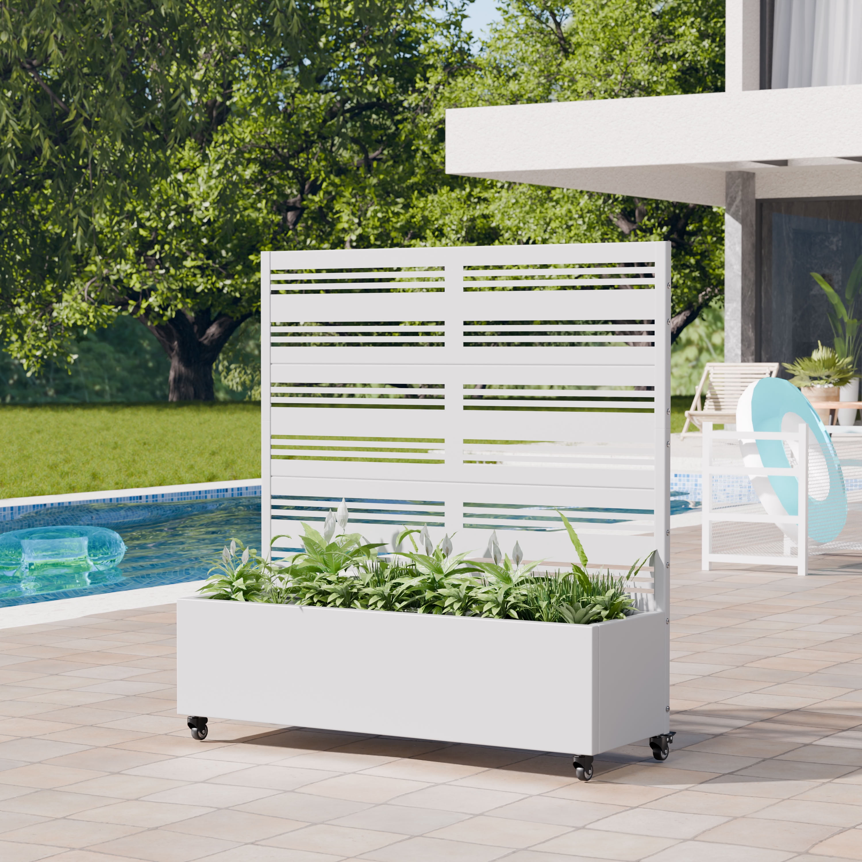 MAYEERTY 3 Panels Outdoor Metal Planter Box, Durable Weather-Resistant Planter, Decorative Metal Flower Box for Patio, Balcony, Garden