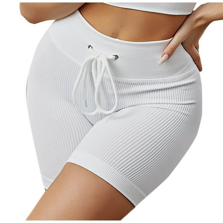 Hot days  bold styles. Olyvenn Women s High Waist Ribbed Workout Shorts Drawstring Scrunch Butt Lifting Yoga Shorts Biker Hot Pants White 8