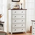 thumbnail image 5 of Leyaoyao 5 Drawer Dresser, 45" Tall Farmhouse Rustic Wood Chest with 4 Wooden Legs, Vertical Chests of Drawers for Bedroom, Living Room, White, 5 of 5