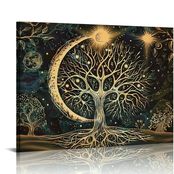 Autua Tree of Life Moon Sun Canvas Prints Wall Art for Living Room Bedroom Home Office Decor 20x16in