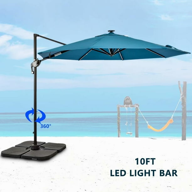 Bigroof 10ft Offset Patio Umbrella Cantilever Aluminum Pole Sturdy 8 Ribs Outdoor 360 Rotation Solar Led Light With Cross Base Walmart Com Walmart Com