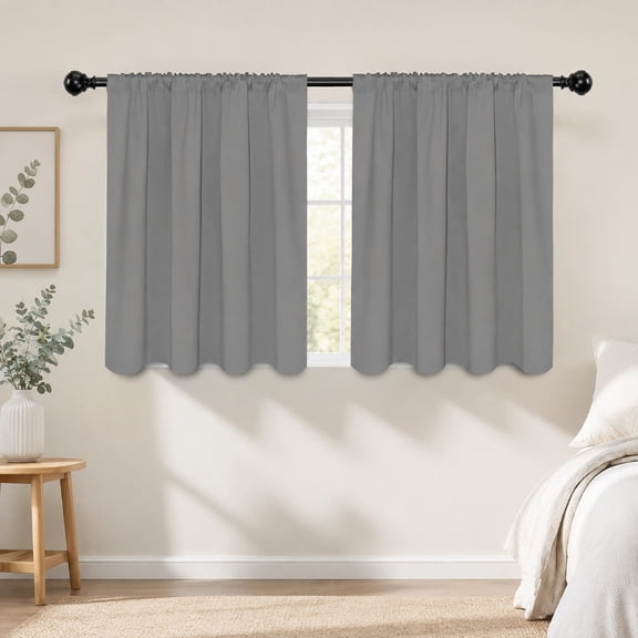 Rod Pocket Blackout Curtains 2 Panels 42x36in Light Gray | Machine Washable Thermal Insulated Window Drapes for Bedroom Living Room Darkening and Noise Reduction