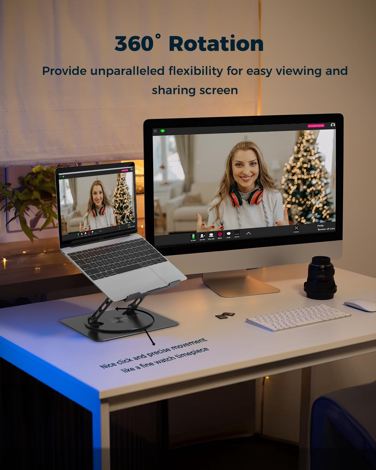 360° Rotating Laptop Stand For Desk | Adjustable  Foldable Portable Aluminum Riser Compatible With Macbook & All Laptops 10-16 Inch Black
