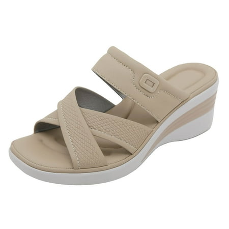 

WNVMWI Sandals Women Women s Flip-Flops Beach Womens Sandals Wedge Beige Shoes Slippers Flip Flops New Lightweight Slippers Casual Sports Rhinestone Thick Bottom Metal Buckle Latex Large Size Size 38