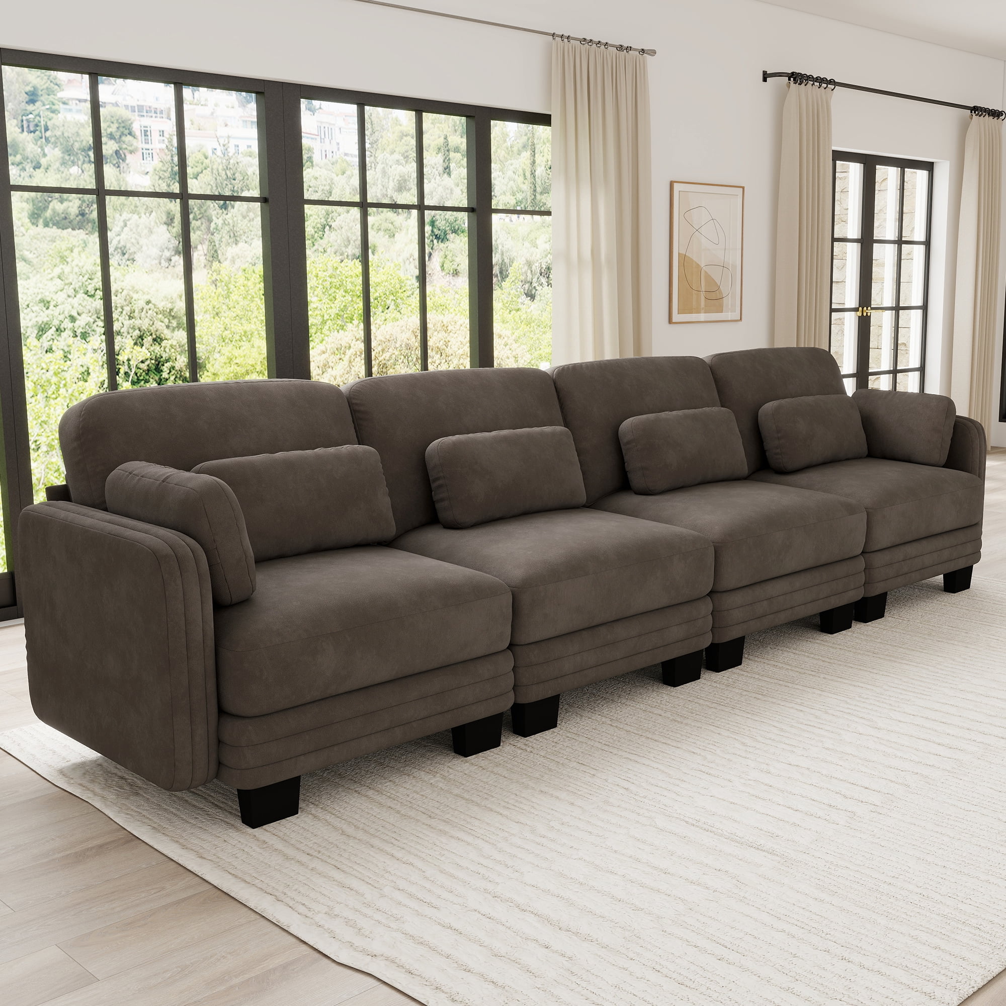 130" Tufted Modern Modular Sectional 4 Seater Sofa Couch with 6 Pillows