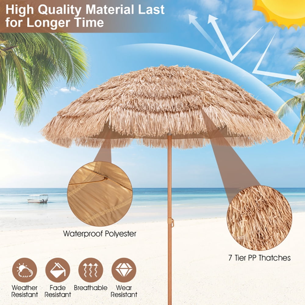 GVN 7.2 Feet Patio Thatched Tiki Umbrella Hawaiian Hula Beach Umbrella, Outdoor Table Umbrella, Outdoor Umbrella, Market Umbrella for Outdoor Patio Backyard Garden Lawn Sun Shade
