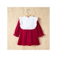 thumbnail image 3 of Toddler Baby Girls Fall Winter Dress Sweet Style Lace Collar Color Matching Bow Decoration Long Sleeve Princess Skirt, 3 of 8