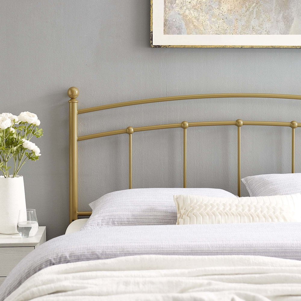 Modway Abigail Modern Farmhouse King Metal Spindle Headboard in Gold
