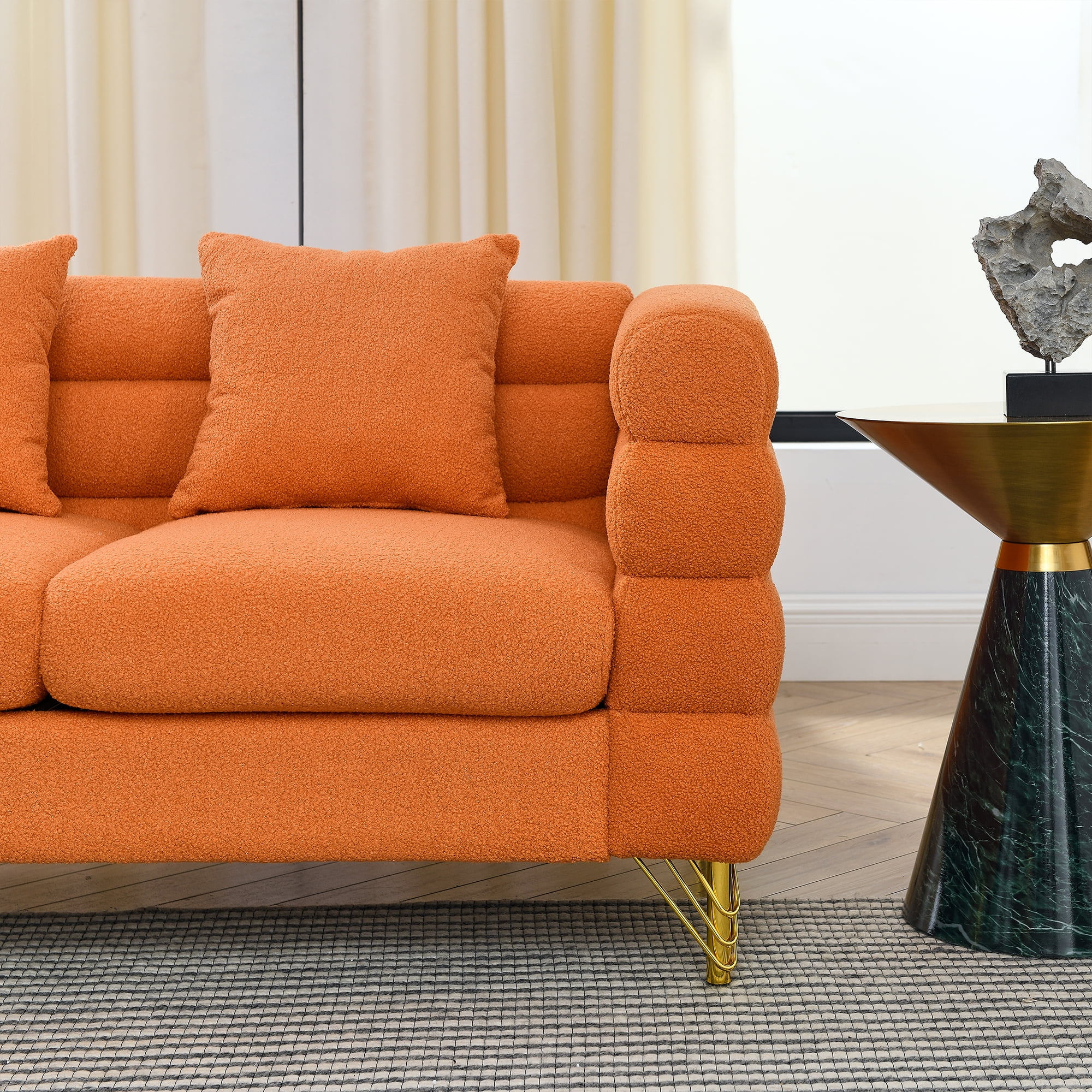 Kadyn 81" Loveseat 3 Seater Sectional Sofa, Fabric Sofa with 3 Pillows, Upholstered Sofa Couch for Living Room, Orange