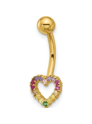 14k Gold 14 Gauge Polished Rainbow CZ Heart Belly / Navel Ring 14k Gold 14 Gauge Polished Rainbow CZ Heart Belly / Navel Ring