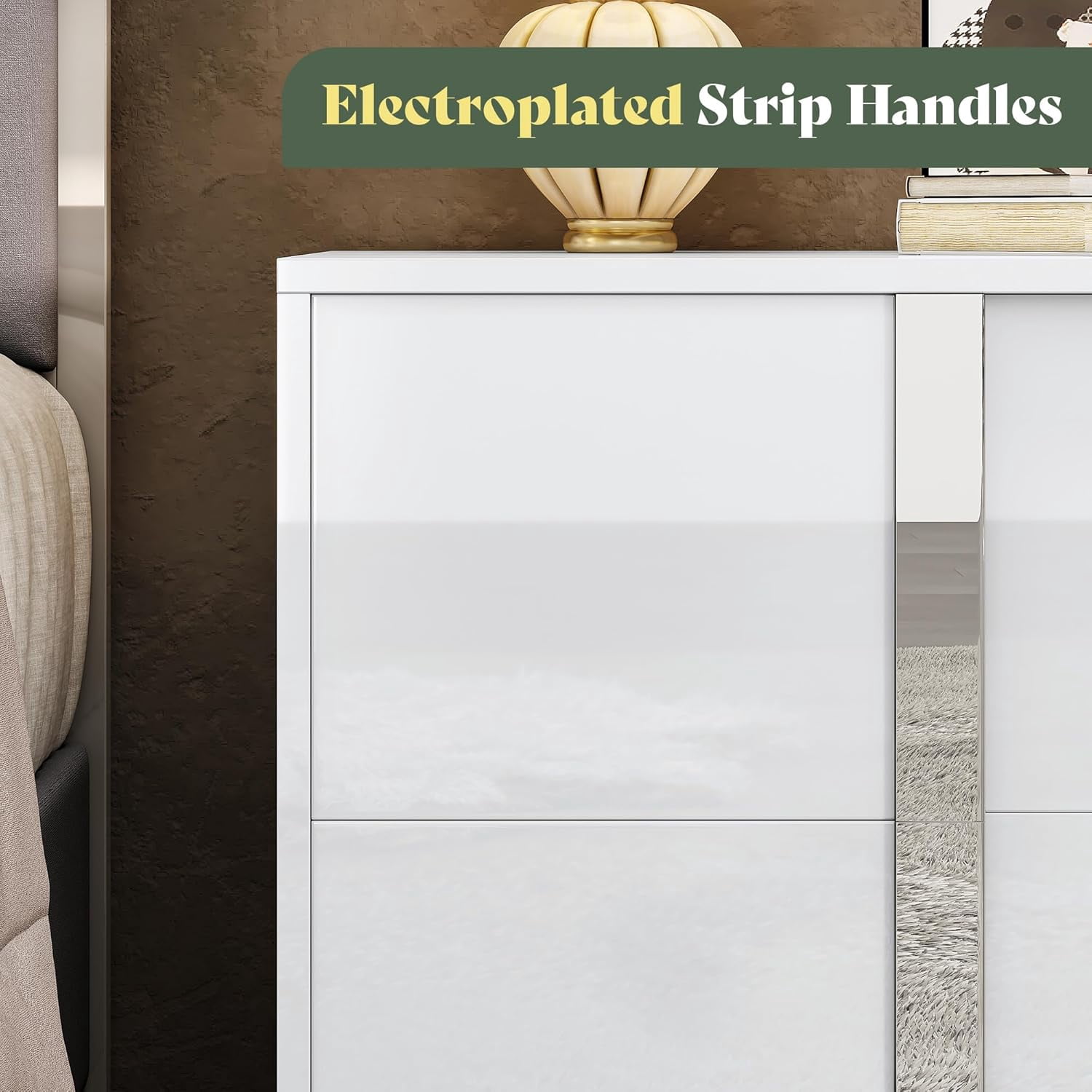 VanAcc Nightstand Set of 2 with Drawers & High Gloss UV Finish,Storage End Tables for Bedroom,White