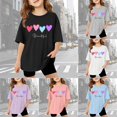 thumbnail image 2 of Kids Girls Short Sleeve T Shirts Back To School Short Sleeve Basic Crewneck Letter Print Tops Casual School Uniform Clothes,Light Blue,9-10 Years, 2 of 7