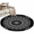 thumbnail image 2 of Black Boho Round Area Rug 3 FT, Small Kitchen Bathroom Mats, Retro Farmhouse Neutral Abstract Geometric Washable Indoor Outdoor Throw Runner Carpet Non-Shedding Doormat for Table Shower Sofa Entryway, 2 of 8