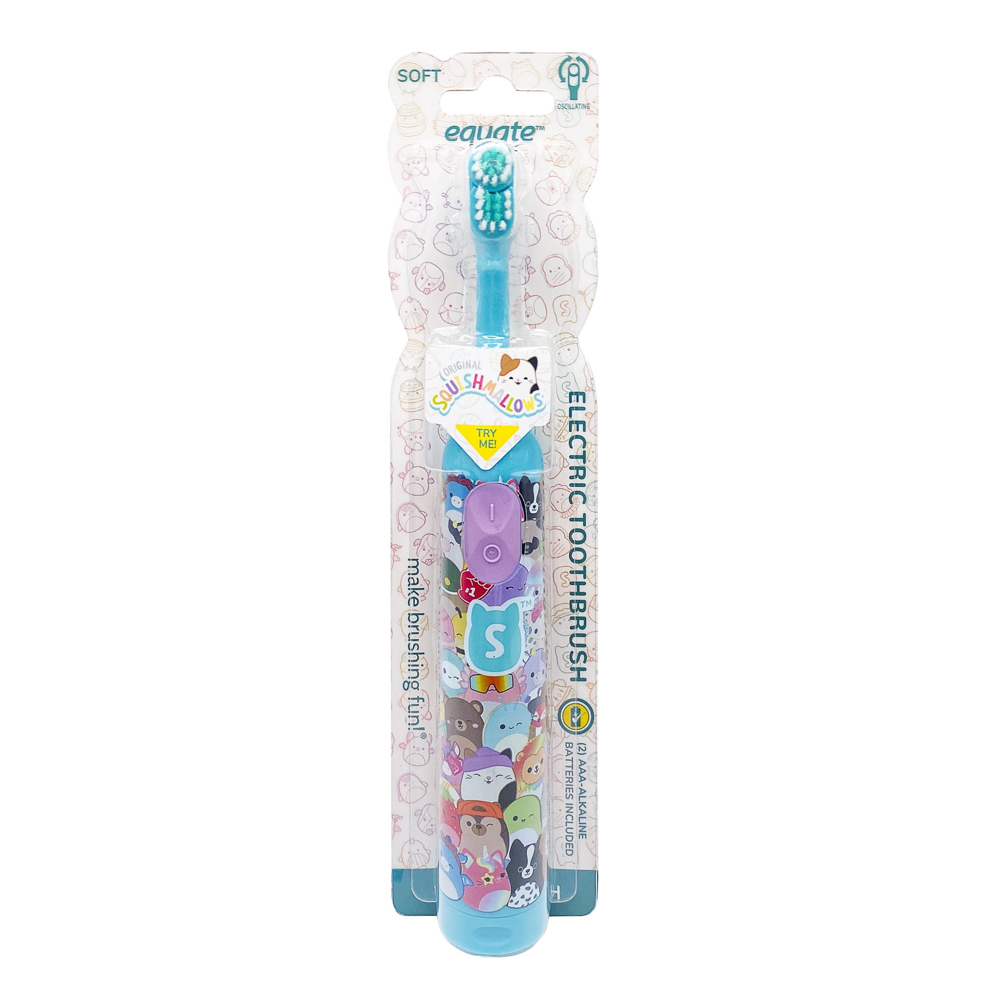 Equate Kids Squishmallows Oscillating Battery-Powered Electric Toothbrush, Soft, Blue