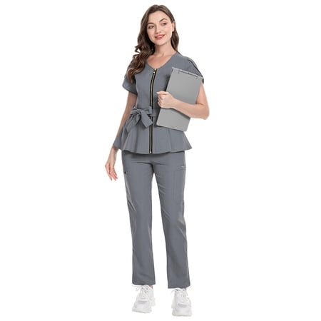 Niaahinn Scrubs for Women Set Modern Scrub Top and 8 Pockets Jogger Pants Medical Nursing Uniforms Scrubs Set