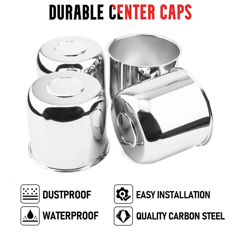 RTRhinotuning 4-Pack Chrome Wheel Center Caps For 4.88" Trailer Hubs - Push Through Design
