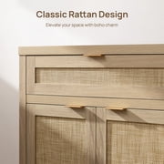 SICOTAS 30 Sideboards Buffets Cabinets with Drawer Set of 2, Boho Rattan Kitchen Storage Cabinets with Adjustable Shelves, Coffee Bar Station in Light Oak