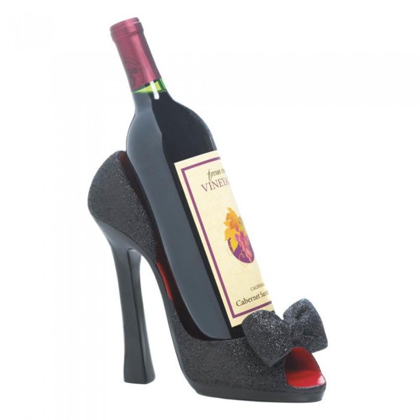 BLACK PEEP TOE SHOE WINE HOLDER